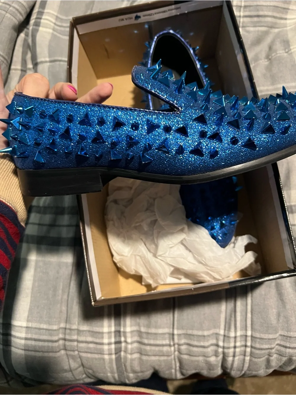 Men's Blue Studded Glitter Slip-On Loafers Bolano 8.5 mesa